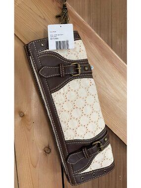 Betsey Johnson Brown Clutch with Cream Eyelet Wristlet Animal Print Lined